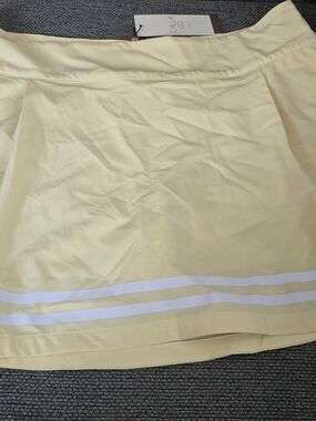 Women's Pale Yellow Mini Skirt with White Stripe Trim